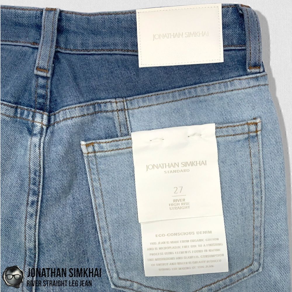 JONATHAN SIMKHAI RIVER STRAIGHT LEG DISTRESSED PATCHWORK JEANS IN INDIGO BLUE 27 - Picture 13 of 16